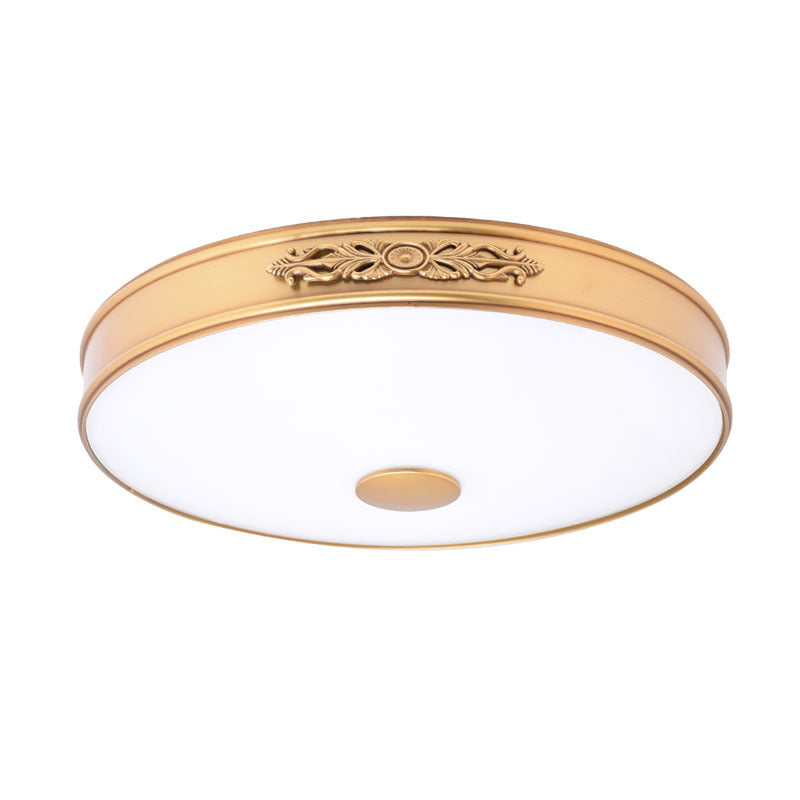 Gold 12"/16"/19.5" W LED Ceiling Lamp Fixture Antiqued Cream Glass Round Flush Mount Lighting for Bedroom Clearhalo 'Ceiling Lights' 'Close To Ceiling Lights' 'Close to ceiling' 'Flush mount' Lighting' 1224200