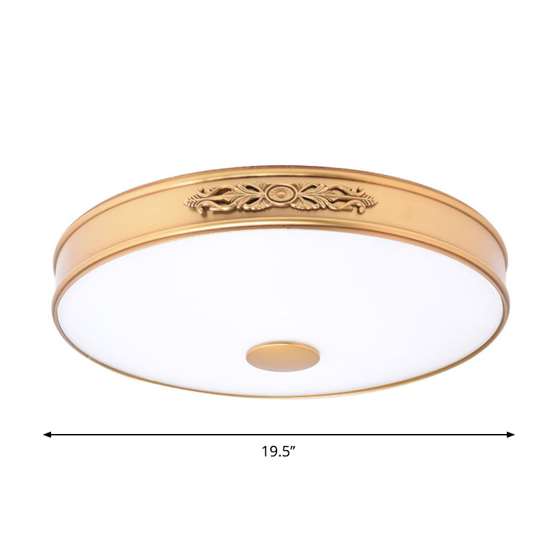 Gold 12"/16"/19.5" W LED Ceiling Lamp Fixture Antiqued Cream Glass Round Flush Mount Lighting for Bedroom Clearhalo 'Ceiling Lights' 'Close To Ceiling Lights' 'Close to ceiling' 'Flush mount' Lighting' 1224203