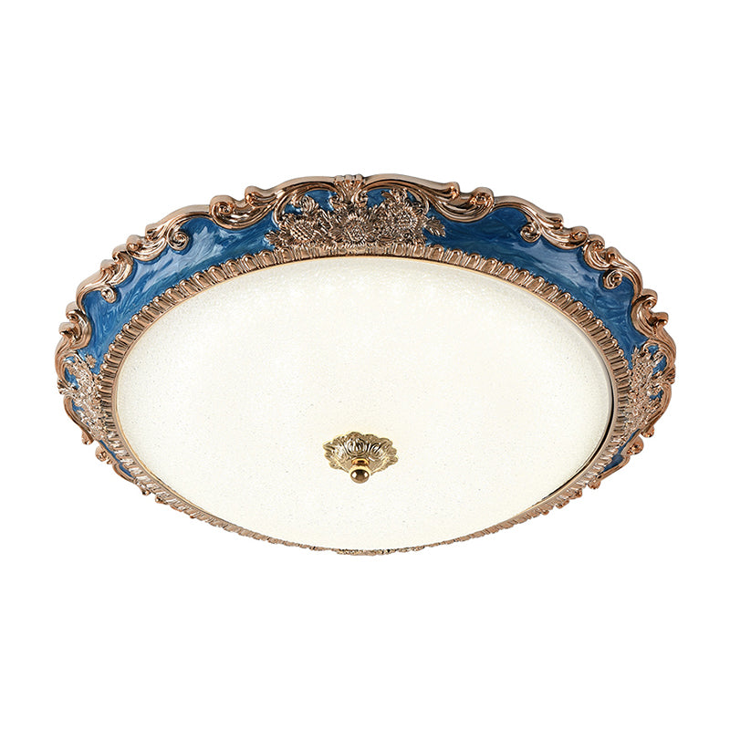 14"/16"/19.5" Wide LED Bowl Flush Mount Lamp Countryside Red/Blue Finish Milk Glass Flush Ceiling Light for bedroom Clearhalo 'Ceiling Lights' 'Close To Ceiling Lights' 'Close to ceiling' 'Flush mount' Lighting' 1224218