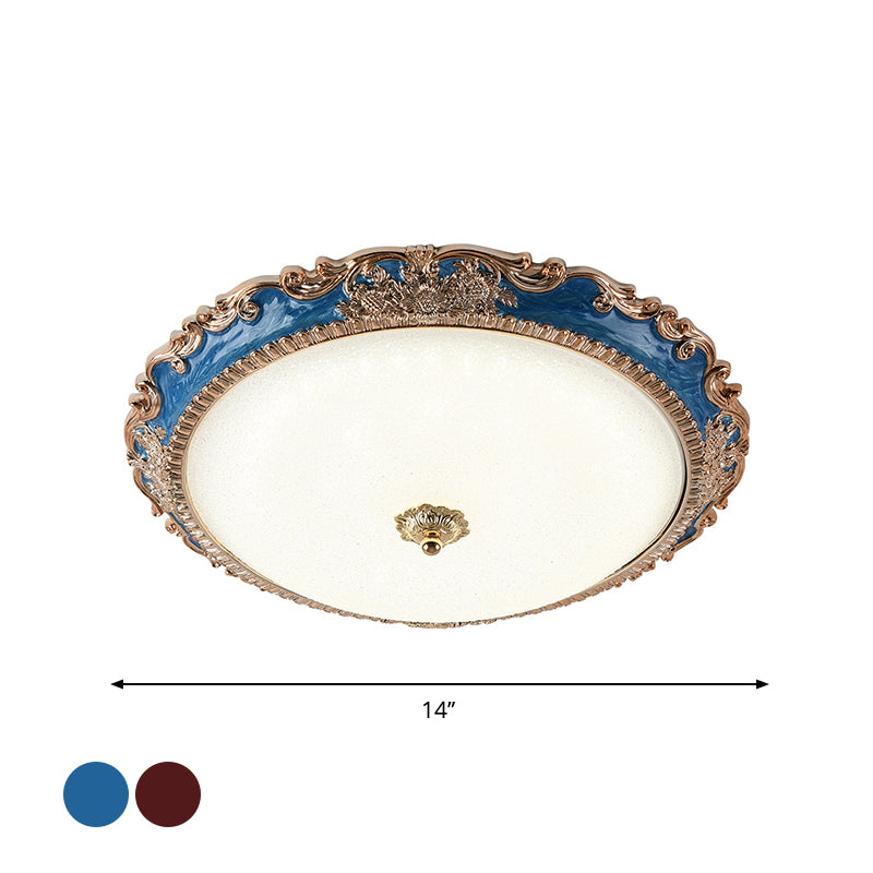 14"/16"/19.5" Wide LED Bowl Flush Mount Lamp Countryside Red/Blue Finish Milk Glass Flush Ceiling Light for bedroom Clearhalo 'Ceiling Lights' 'Close To Ceiling Lights' 'Close to ceiling' 'Flush mount' Lighting' 1224219