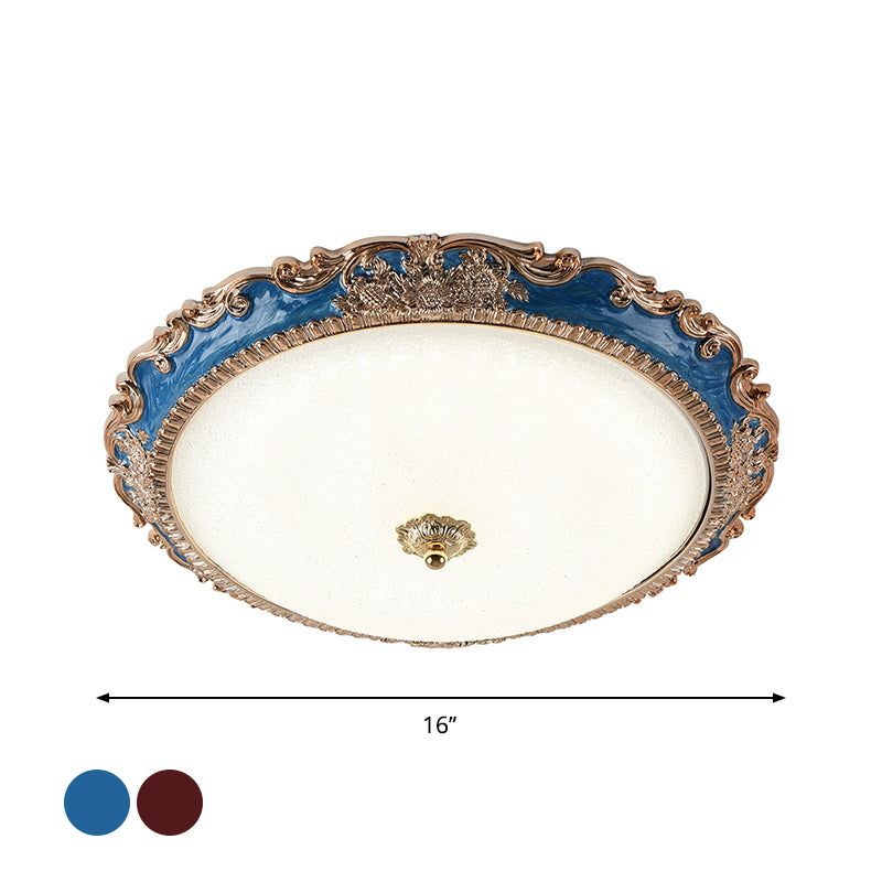 14"/16"/19.5" Wide LED Bowl Flush Mount Lamp Countryside Red/Blue Finish Milk Glass Flush Ceiling Light for bedroom Clearhalo 'Ceiling Lights' 'Close To Ceiling Lights' 'Close to ceiling' 'Flush mount' Lighting' 1224220