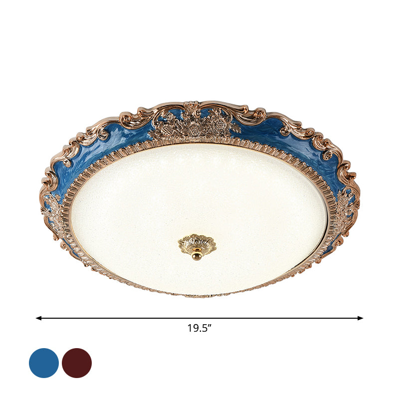 14"/16"/19.5" Wide LED Bowl Flush Mount Lamp Countryside Red/Blue Finish Milk Glass Flush Ceiling Light for bedroom Clearhalo 'Ceiling Lights' 'Close To Ceiling Lights' 'Close to ceiling' 'Flush mount' Lighting' 1224221