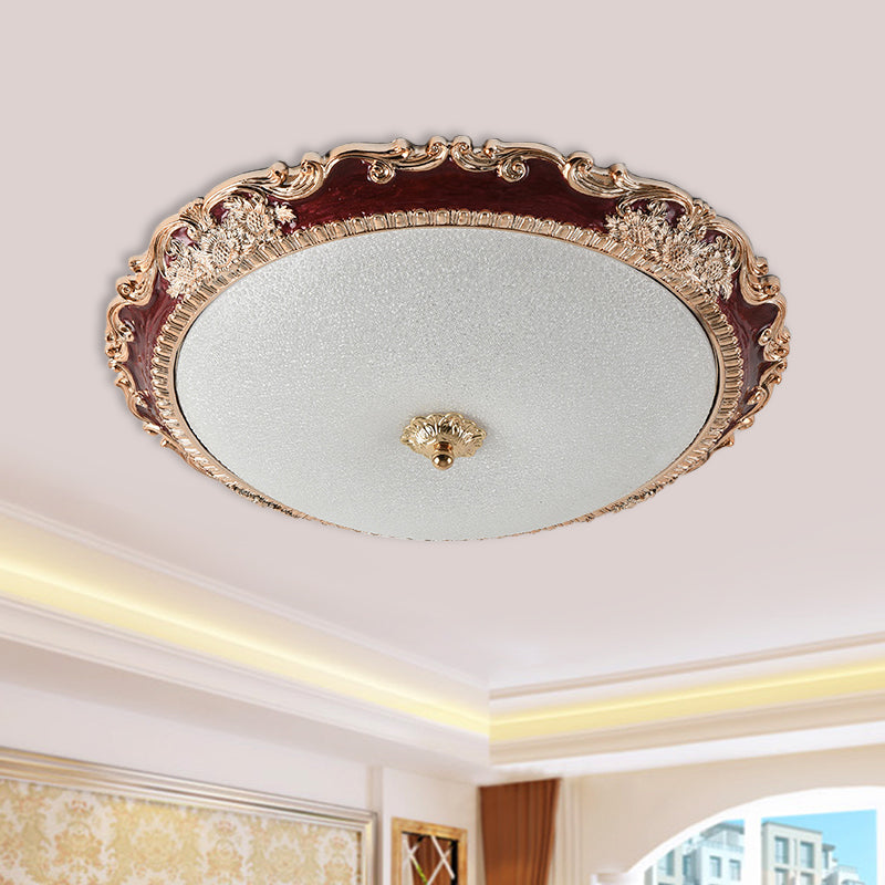 14"/16"/19.5" Wide LED Bowl Flush Mount Lamp Countryside Red/Blue Finish Milk Glass Flush Ceiling Light for bedroom Clearhalo 'Ceiling Lights' 'Close To Ceiling Lights' 'Close to ceiling' 'Flush mount' Lighting' 1224223