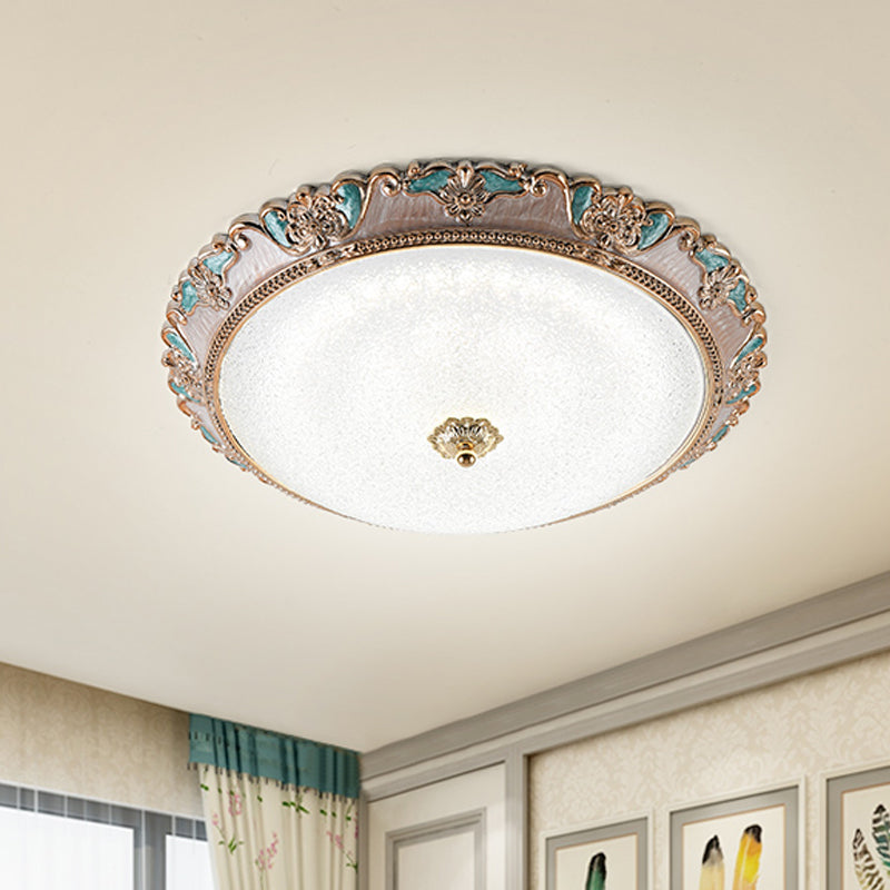 14"/16"/19.5" W Farmhouse Dome Shade Flushmount Lamp Frosted Glass LED Ceiling Flush Mount in Gold and Brown, Warm/White Light Clearhalo 'Ceiling Lights' 'Close To Ceiling Lights' 'Close to ceiling' 'Flush mount' Lighting' 1224233