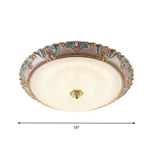 14"/16"/19.5" W Farmhouse Dome Shade Flushmount Lamp Frosted Glass LED Ceiling Flush Mount in Gold and Brown, Warm/White Light Clearhalo 'Ceiling Lights' 'Close To Ceiling Lights' 'Close to ceiling' 'Flush mount' Lighting' 1224235