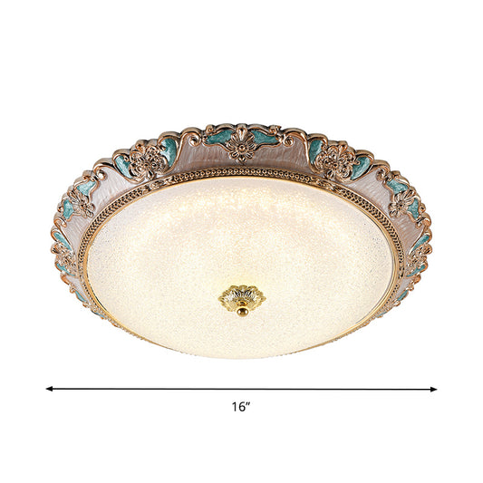 14"/16"/19.5" W Farmhouse Dome Shade Flushmount Lamp Frosted Glass LED Ceiling Flush Mount in Gold and Brown, Warm/White Light Clearhalo 'Ceiling Lights' 'Close To Ceiling Lights' 'Close to ceiling' 'Flush mount' Lighting' 1224236