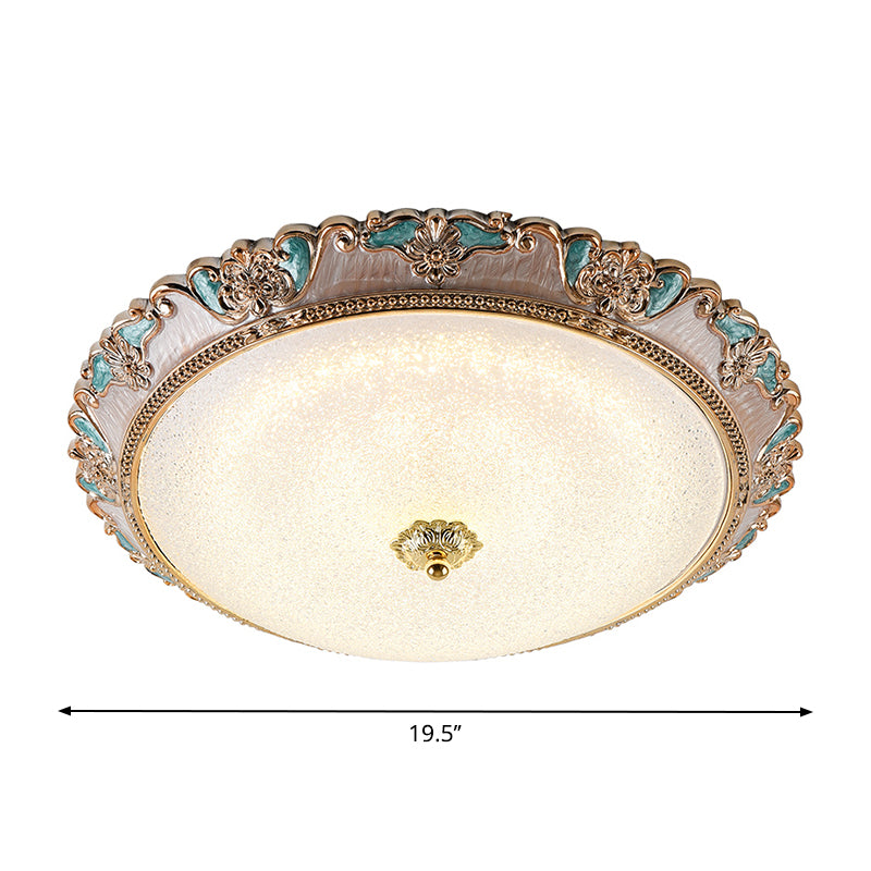 14"/16"/19.5" W Farmhouse Dome Shade Flushmount Lamp Frosted Glass LED Ceiling Flush Mount in Gold and Brown, Warm/White Light Clearhalo 'Ceiling Lights' 'Close To Ceiling Lights' 'Close to ceiling' 'Flush mount' Lighting' 1224237