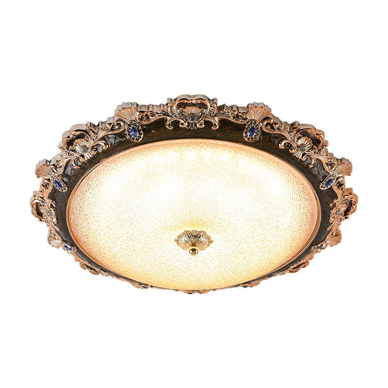 Domed Shade Bedroom Flush Lighting Fixture Farmhouse Seedy Glass 15"/16.5"/21" W LED Brown Ceiling Flush in Warm/White Light Clearhalo 'Ceiling Lights' 'Close To Ceiling Lights' 'Close to ceiling' 'Flush mount' Lighting' 1224240