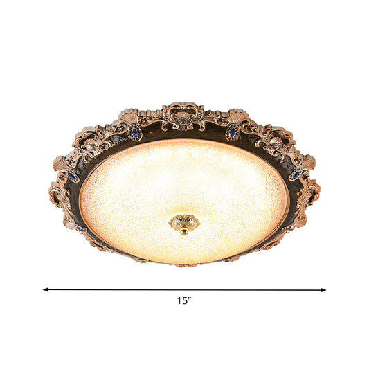 Domed Shade Bedroom Flush Lighting Fixture Farmhouse Seedy Glass 15"/16.5"/21" W LED Brown Ceiling Flush in Warm/White Light Clearhalo 'Ceiling Lights' 'Close To Ceiling Lights' 'Close to ceiling' 'Flush mount' Lighting' 1224241
