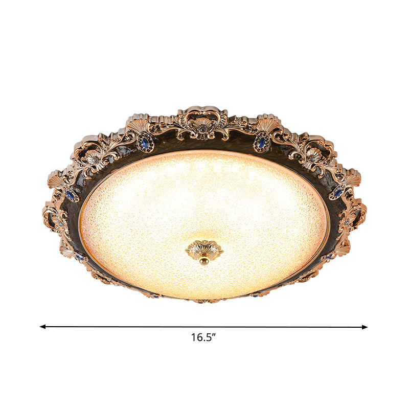 Domed Shade Bedroom Flush Lighting Fixture Farmhouse Seedy Glass 15"/16.5"/21" W LED Brown Ceiling Flush in Warm/White Light Clearhalo 'Ceiling Lights' 'Close To Ceiling Lights' 'Close to ceiling' 'Flush mount' Lighting' 1224242