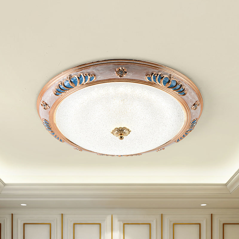 Bowl Frosted Glass Ceiling Lamp Fixture Countryside 14"/16"/19.5" Wide LED Bedroom Flush Lighting in Gold, Warm/White Light Gold Clearhalo 'Ceiling Lights' 'Close To Ceiling Lights' 'Close to ceiling' 'Flush mount' Lighting' 1224257