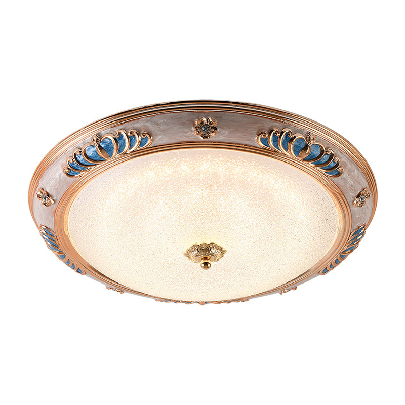 Bowl Frosted Glass Ceiling Lamp Fixture Countryside 14"/16"/19.5" Wide LED Bedroom Flush Lighting in Gold, Warm/White Light Clearhalo 'Ceiling Lights' 'Close To Ceiling Lights' 'Close to ceiling' 'Flush mount' Lighting' 1224259