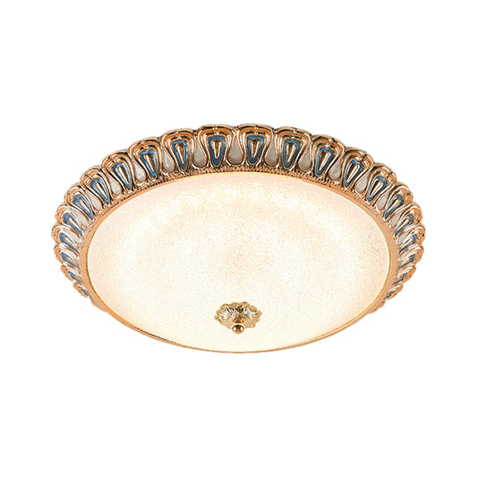 Gold LED Flush Mounted Light Farmhouse Cream Glass Dome Shade Flush Lamp in Warm/White Light for Bedroom, 14"/16"/19.5" Wide Clearhalo 'Ceiling Lights' 'Close To Ceiling Lights' 'Close to ceiling' 'Flush mount' Lighting' 1224268