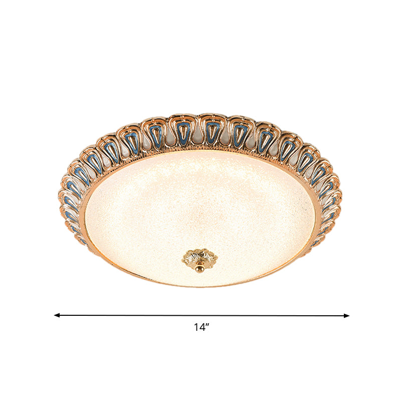 Gold LED Flush Mounted Light Farmhouse Cream Glass Dome Shade Flush Lamp in Warm/White Light for Bedroom, 14"/16"/19.5" Wide Clearhalo 'Ceiling Lights' 'Close To Ceiling Lights' 'Close to ceiling' 'Flush mount' Lighting' 1224270