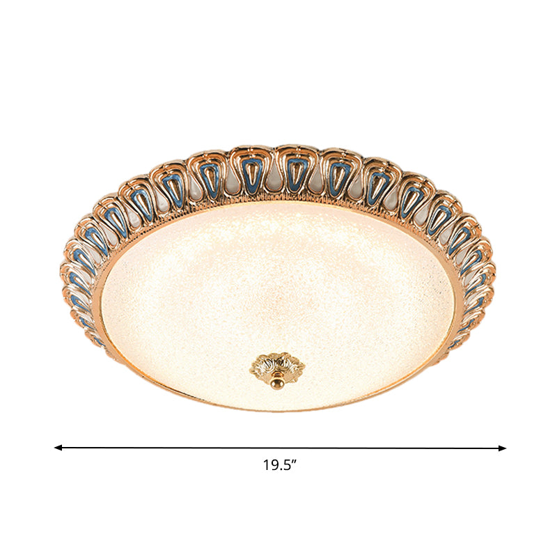 Gold LED Flush Mounted Light Farmhouse Cream Glass Dome Shade Flush Lamp in Warm/White Light for Bedroom, 14"/16"/19.5" Wide Clearhalo 'Ceiling Lights' 'Close To Ceiling Lights' 'Close to ceiling' 'Flush mount' Lighting' 1224272