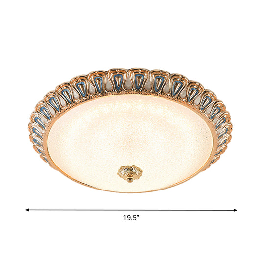 Gold LED Flush Mounted Light Farmhouse Cream Glass Dome Shade Flush Lamp in Warm/White Light for Bedroom, 14"/16"/19.5" Wide Clearhalo 'Ceiling Lights' 'Close To Ceiling Lights' 'Close to ceiling' 'Flush mount' Lighting' 1224272