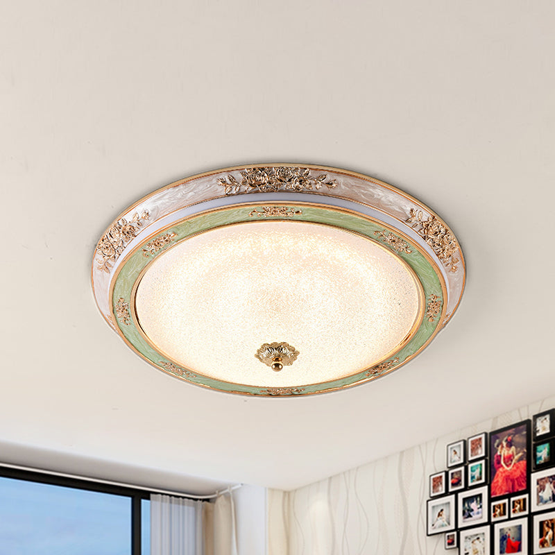 Seeded Glass Green Flush Lamp Fixture Domed LED Traditional Flush Mount Lighting in Warm/White Light, 14"/16"/19.5" W Clearhalo 'Ceiling Lights' 'Close To Ceiling Lights' 'Close to ceiling' 'Flush mount' Lighting' 1224278