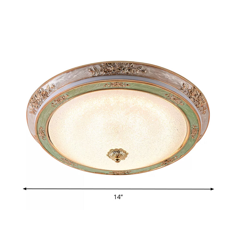 Seeded Glass Green Flush Lamp Fixture Domed LED Traditional Flush Mount Lighting in Warm/White Light, 14"/16"/19.5" W Clearhalo 'Ceiling Lights' 'Close To Ceiling Lights' 'Close to ceiling' 'Flush mount' Lighting' 1224280