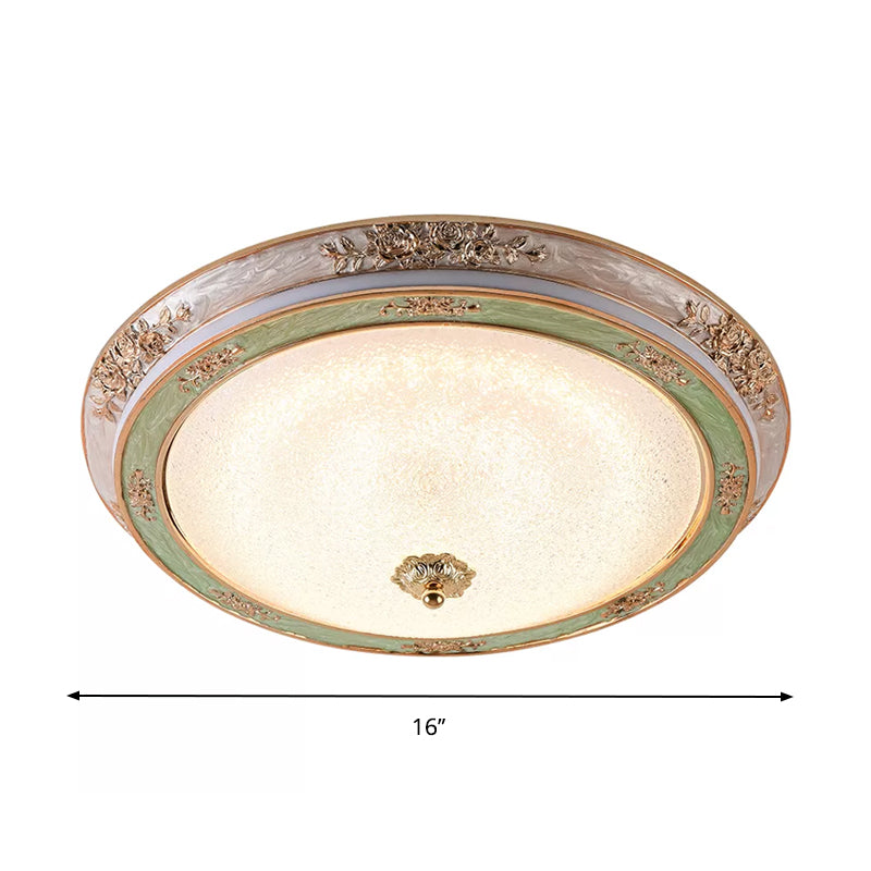 Seeded Glass Green Flush Lamp Fixture Domed LED Traditional Flush Mount Lighting in Warm/White Light, 14"/16"/19.5" W Clearhalo 'Ceiling Lights' 'Close To Ceiling Lights' 'Close to ceiling' 'Flush mount' Lighting' 1224281