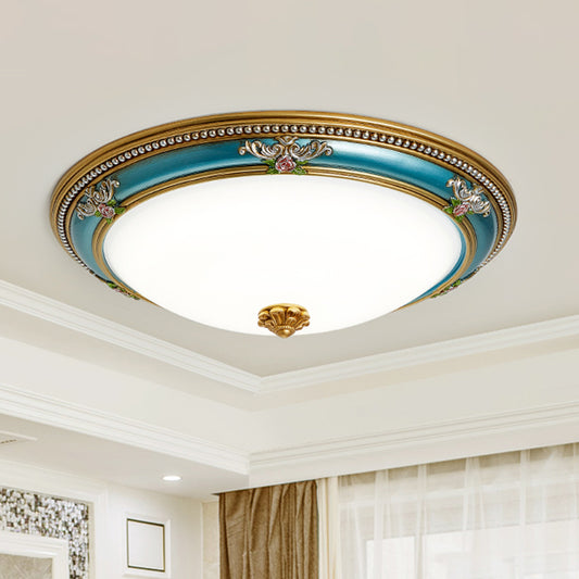 LED Flush Ceiling Lighting with Dome Shade White Glass Farmhouse Bedroom Flush Mount in Blue, 15"/18"/20.5" Width Clearhalo 'Ceiling Lights' 'Close To Ceiling Lights' 'Close to ceiling' 'Flush mount' Lighting' 1224293