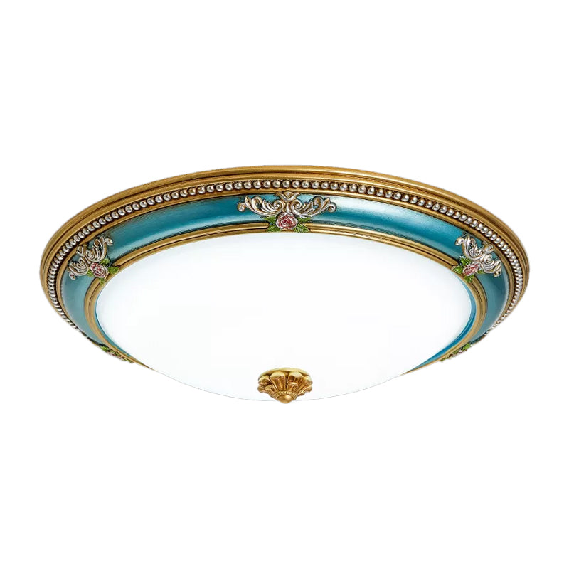 LED Flush Ceiling Lighting with Dome Shade White Glass Farmhouse Bedroom Flush Mount in Blue, 15"/18"/20.5" Width Clearhalo 'Ceiling Lights' 'Close To Ceiling Lights' 'Close to ceiling' 'Flush mount' Lighting' 1224294