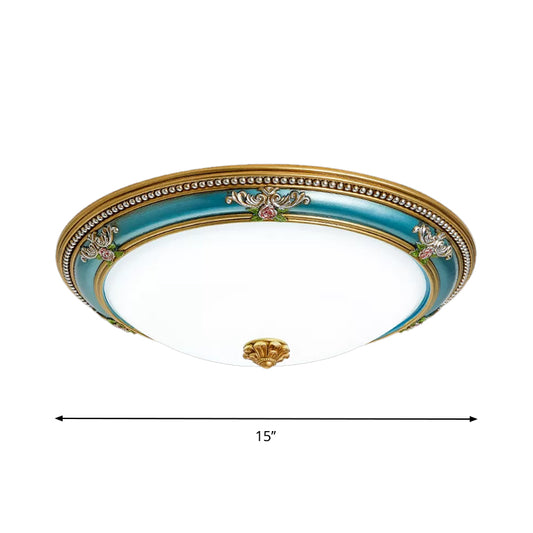 LED Flush Ceiling Lighting with Dome Shade White Glass Farmhouse Bedroom Flush Mount in Blue, 15"/18"/20.5" Width Clearhalo 'Ceiling Lights' 'Close To Ceiling Lights' 'Close to ceiling' 'Flush mount' Lighting' 1224295