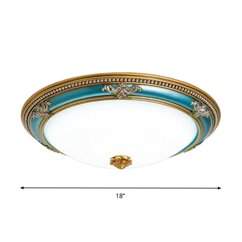 LED Flush Ceiling Lighting with Dome Shade White Glass Farmhouse Bedroom Flush Mount in Blue, 15"/18"/20.5" Width Clearhalo 'Ceiling Lights' 'Close To Ceiling Lights' 'Close to ceiling' 'Flush mount' Lighting' 1224296