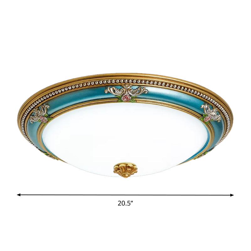 LED Flush Ceiling Lighting with Dome Shade White Glass Farmhouse Bedroom Flush Mount in Blue, 15"/18"/20.5" Width Clearhalo 'Ceiling Lights' 'Close To Ceiling Lights' 'Close to ceiling' 'Flush mount' Lighting' 1224297