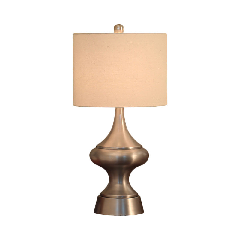 Bronze/Nickel Drum Shaped Desk Light Vintage Style Fabric 1 Light Guest Room Night Table Lamp Clearhalo 'Lamps' 'Table Lamps' Lighting' 1224496