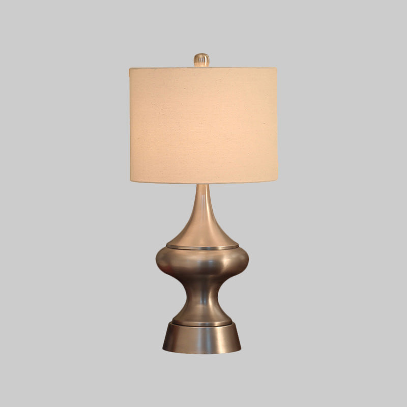 Bronze/Nickel Drum Shaped Desk Light Vintage Style Fabric 1 Light Guest Room Night Table Lamp Clearhalo 'Lamps' 'Table Lamps' Lighting' 1224497