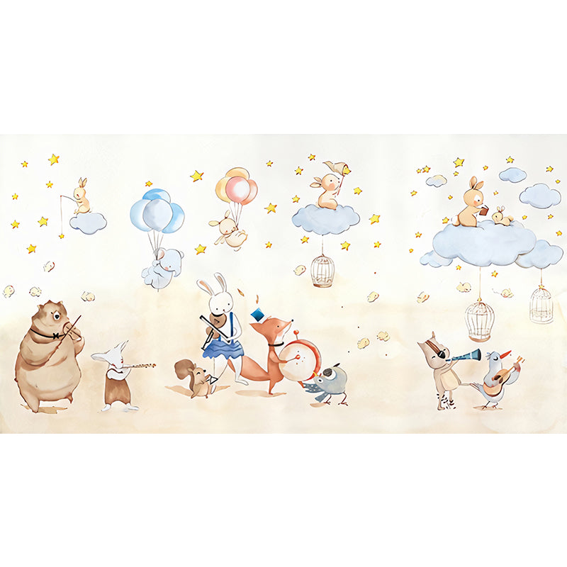 Animal Party Wall Paper Murals Cartoon Non-Woven Fabric Wall Art in Pastel Color Clearhalo 'Wall Decor' 'Wall Mural' 1224588