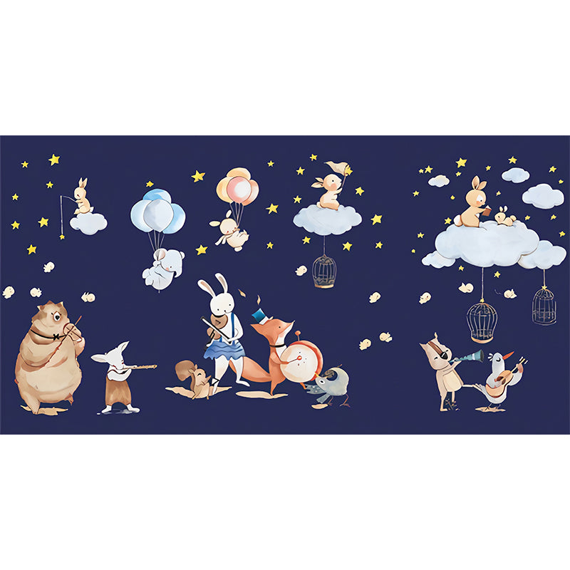 Animal Party Wall Paper Murals Cartoon Non-Woven Fabric Wall Art in Pastel Color Clearhalo 'Wall Decor' 'Wall Mural' 1224593