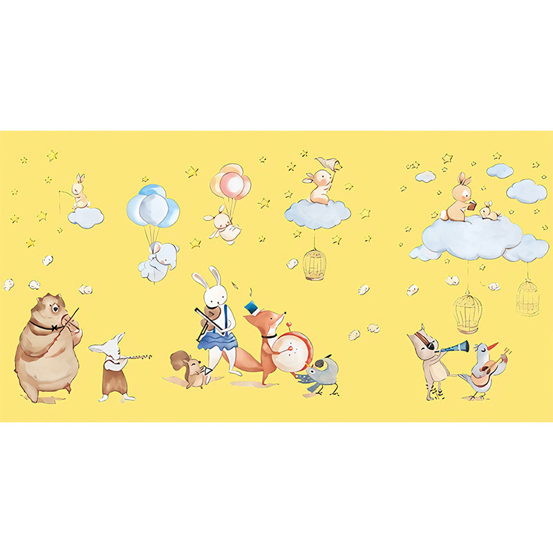 Animal Party Wall Paper Murals Cartoon Non-Woven Fabric Wall Art in Pastel Color Clearhalo 'Wall Decor' 'Wall Mural' 1224598