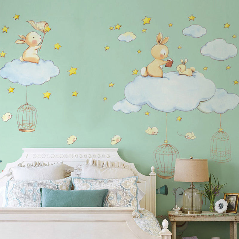 Animal Party Wall Paper Murals Cartoon Non-Woven Fabric Wall Art in Pastel Color Pewter Clearhalo 'Wall Decor' 'Wall Mural' 1224600