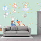 Animal Party Wall Paper Murals Cartoon Non-Woven Fabric Wall Art in Pastel Color Clearhalo 'Wall Decor' 'Wall Mural' 1224601