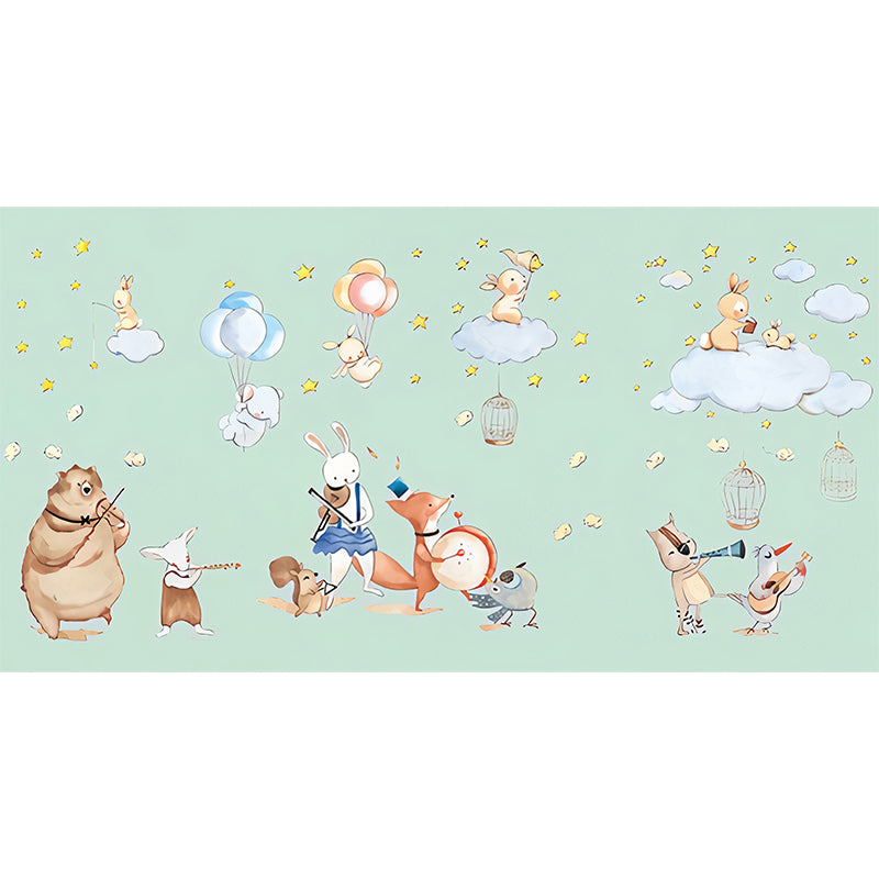 Animal Party Wall Paper Murals Cartoon Non-Woven Fabric Wall Art in Pastel Color Clearhalo 'Wall Decor' 'Wall Mural' 1224603