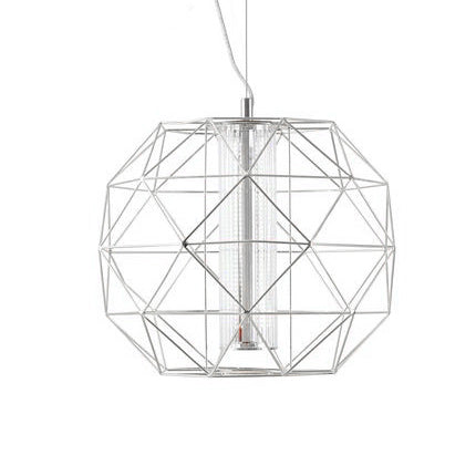 16"/23.5" W Diamond Wire Cage Pendant Light Contemporary Metal with Cylinder Glass Shade 1 Light Dining Room in Chrome/Gold Chrome B Clearhalo 'Ceiling Lights' 'Modern Pendants' 'Modern' 'Pendant Lights' 'Pendants' Lighting' 122461