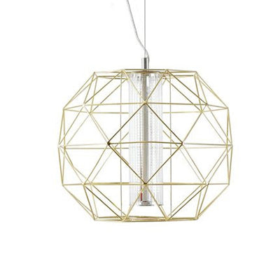 16"/23.5" W Diamond Wire Cage Pendant Light Contemporary Metal with Cylinder Glass Shade 1 Light Dining Room in Chrome/Gold Gold B Clearhalo 'Ceiling Lights' 'Modern Pendants' 'Modern' 'Pendant Lights' 'Pendants' Lighting' 122462