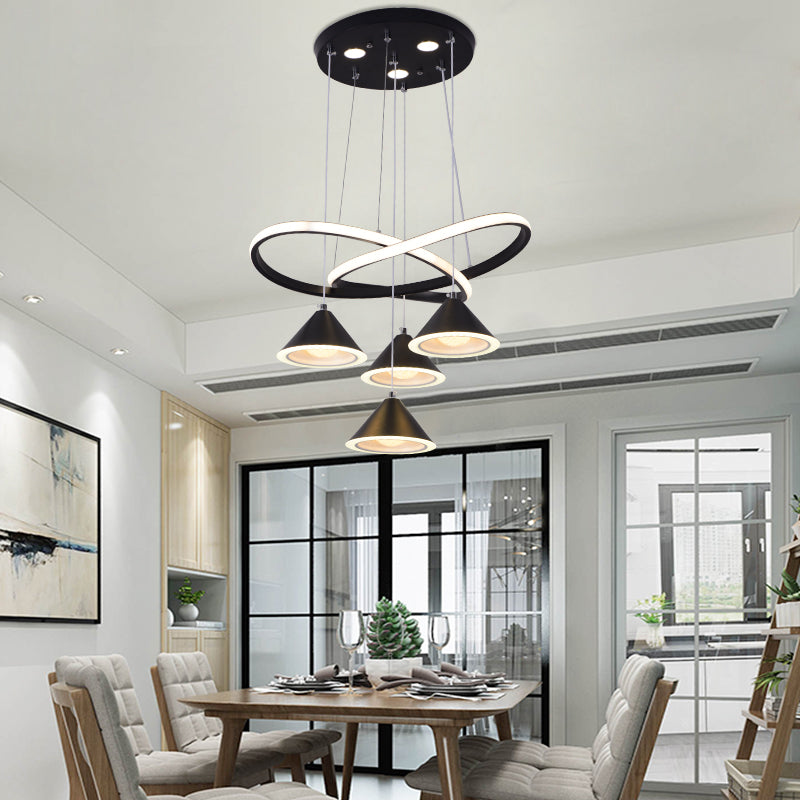 Black/Gray/Brown Cone Shade Hanging Light Metal Nordic 4 Lights Pendant Light for Dining Room Clearhalo 'Ceiling Lights' 'Modern Pendants' 'Modern' 'Pendant Lights' 'Pendants' Lighting' 122499