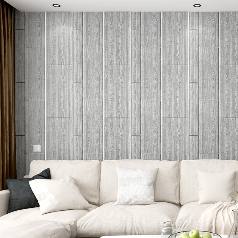 Flock Waterproof Wallpaper Rustic Wood Grain Wall Covering for Home Decoration, Unpasted Silver Gray Clearhalo 'Country wall decor' 'Rustic' 'Wallpaper' Wall Decor' 1225205