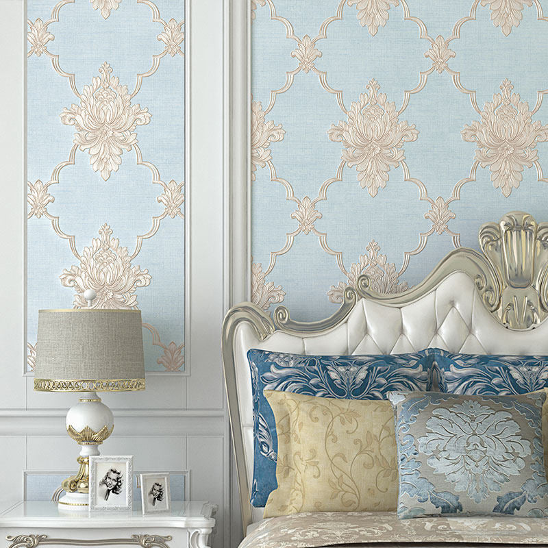 57.1-sq ft Jacquard Wallpaper European Quatrefoil Wall Covering in Pastel Color, Unpasted Light Blue Clearhalo 'Wall Decor' 'Wallpaper' 1225361