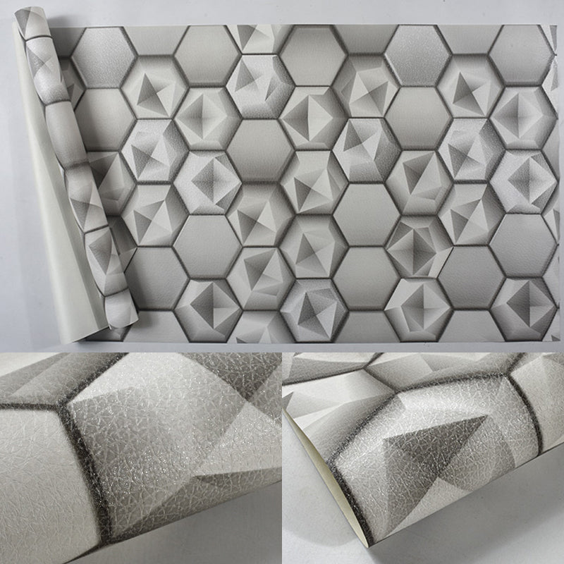 57.1-sq ft Geometric Wallpaper 3D Geometric Wall Covering in Pastel Color for Restaurant White-Gray Clearhalo 'Wall Decor' 'Wallpaper' 1225386