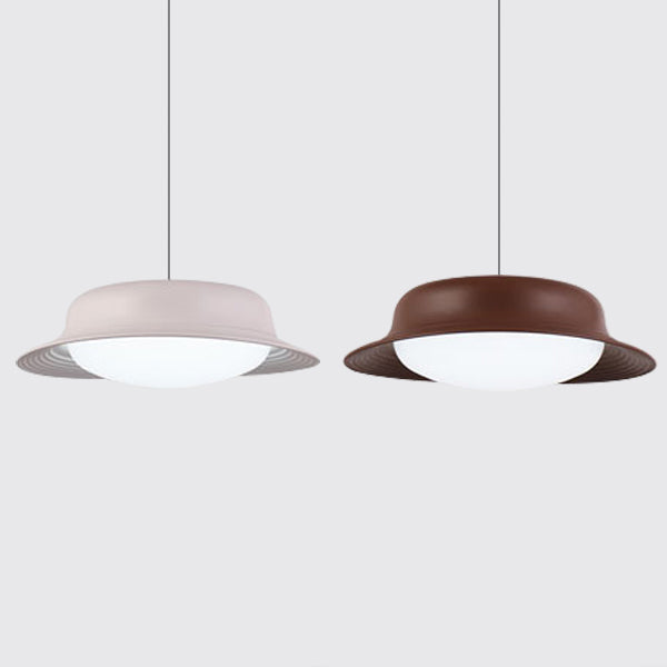 Hat Shape Drop Pendant Post Modern Metal LED Dining Room Hanging Lamp Fixture in White/Brown Clearhalo 'Ceiling Lights' 'Modern Pendants' 'Modern' 'Pendant Lights' 'Pendants' Lighting' 122594