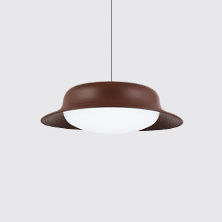 Hat Shape Drop Pendant Post Modern Metal LED Dining Room Hanging Lamp Fixture in White/Brown Brown Clearhalo 'Ceiling Lights' 'Modern Pendants' 'Modern' 'Pendant Lights' 'Pendants' Lighting' 122595