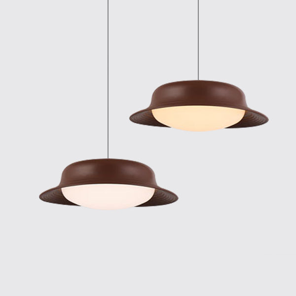 Hat Shape Drop Pendant Post Modern Metal LED Dining Room Hanging Lamp Fixture in White/Brown Clearhalo 'Ceiling Lights' 'Modern Pendants' 'Modern' 'Pendant Lights' 'Pendants' Lighting' 122596