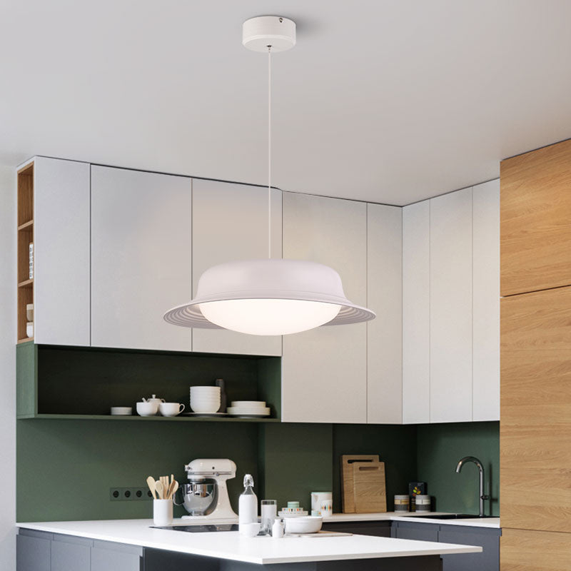 Hat Shape Drop Pendant Post Modern Metal LED Dining Room Hanging Lamp Fixture in White/Brown Clearhalo 'Ceiling Lights' 'Modern Pendants' 'Modern' 'Pendant Lights' 'Pendants' Lighting' 122597