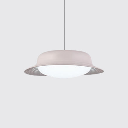 Hat Shape Drop Pendant Post Modern Metal LED Dining Room Hanging Lamp Fixture in White/Brown White Clearhalo 'Ceiling Lights' 'Modern Pendants' 'Modern' 'Pendant Lights' 'Pendants' Lighting' 122599