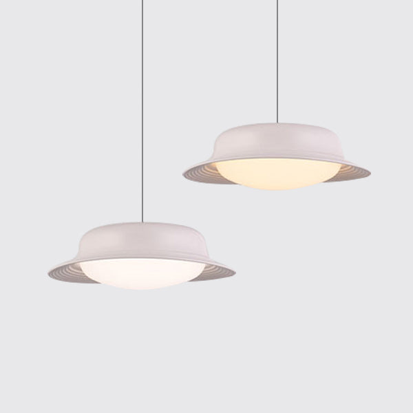 Hat Shape Drop Pendant Post Modern Metal LED Dining Room Hanging Lamp Fixture in White/Brown Clearhalo 'Ceiling Lights' 'Modern Pendants' 'Modern' 'Pendant Lights' 'Pendants' Lighting' 122600