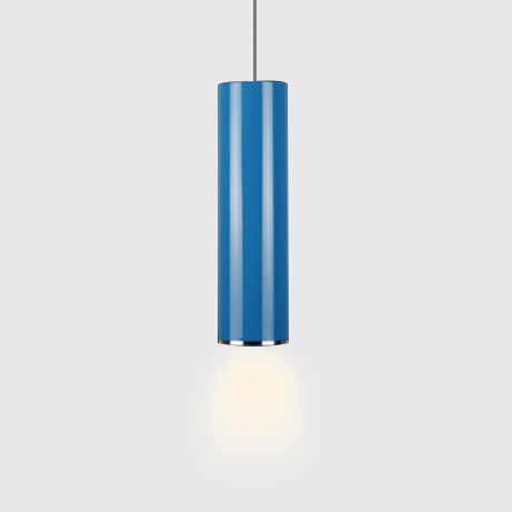 11"/19"/23.5" H Blue/Green Metal Cylinder Pendant Lamp Simple Style 1 Head Bar Hanging Pendant Light in Warm/White Blue Warm Clearhalo 'Ceiling Lights' 'Modern Pendants' 'Modern' 'Pendant Lights' 'Pendants' Lighting' 122752