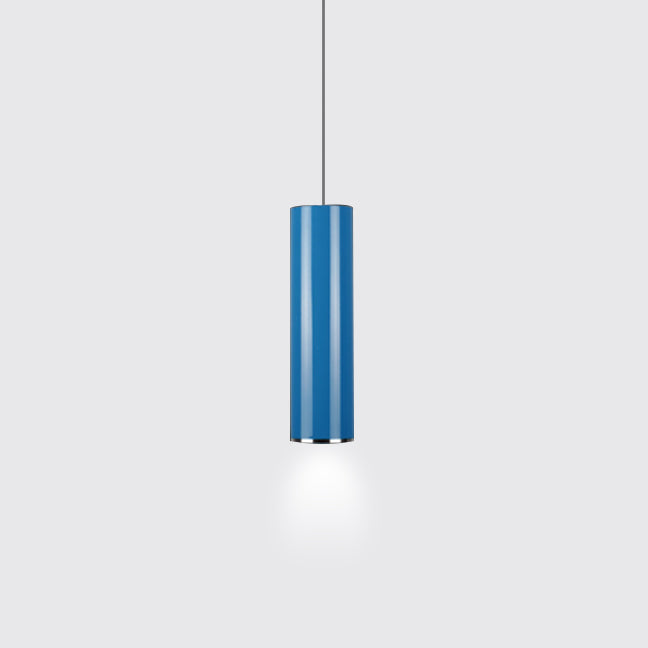 11"/19"/23.5" H Blue/Green Metal Cylinder Pendant Lamp Simple Style 1 Head Bar Hanging Pendant Light in Warm/White Blue White Clearhalo 'Ceiling Lights' 'Modern Pendants' 'Modern' 'Pendant Lights' 'Pendants' Lighting' 122753